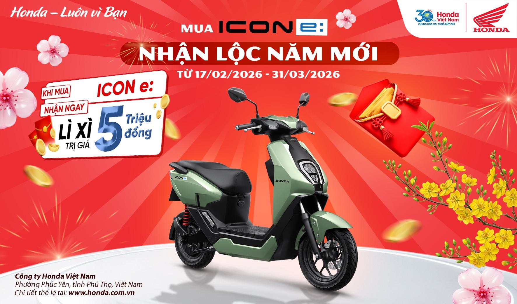 Lì xì đầu xuân, Honda Việt Nam ưu đãi đặc biệt 5 triệu đồng cho xe gắn máy điện Honda ICON e: